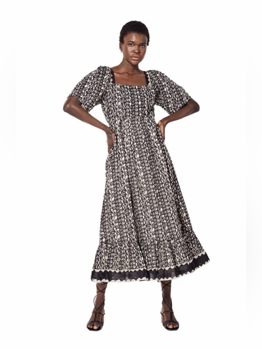 Cleobella NEW $278 ORGANIC COTTON Square Neck Pleated A-Line Midi Dress S